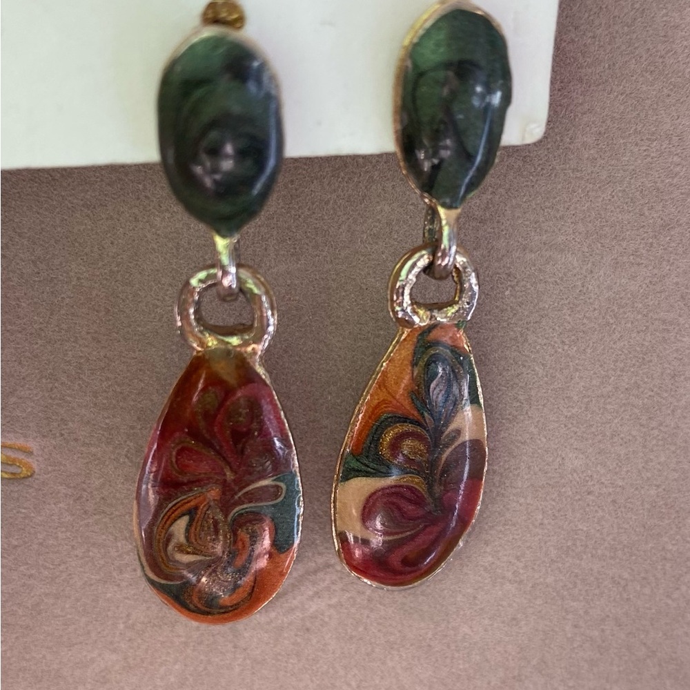 Vintage Multicolor Swirl Dangle Post Earrings